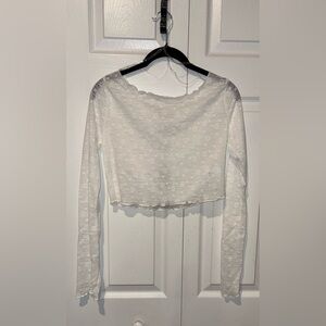 Elegant White Lace Long Sleeve Crop Tee